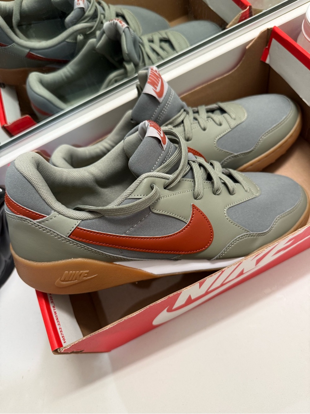 Nike Men’s Olive Green Sneakers with Rust Swoosh and Gum Sole